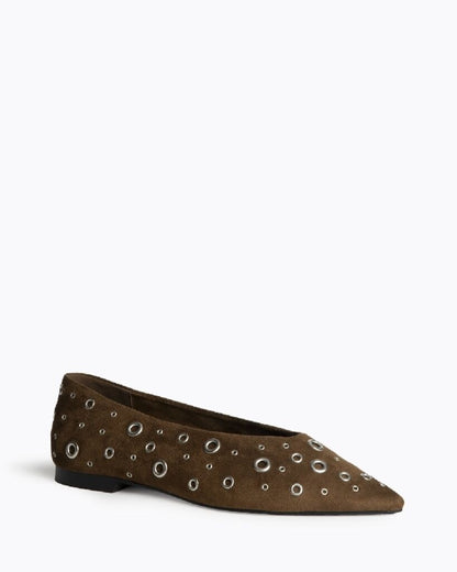 Brown Suede Flat Shoes with Eyelets