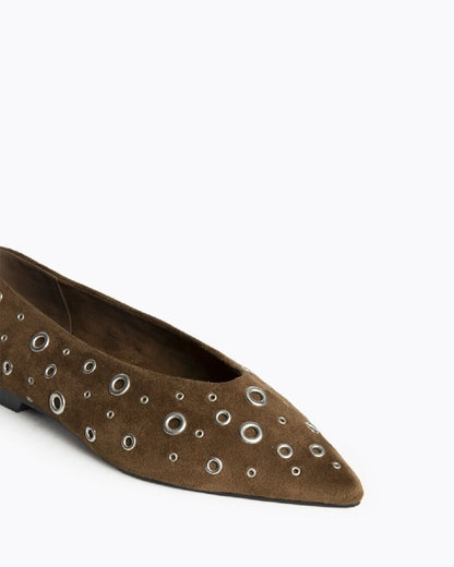 Brown Suede Flat Shoes with Eyelets