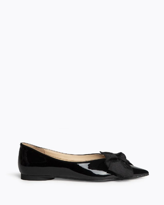 Black Patent Ballet Flats with Bow Accent
