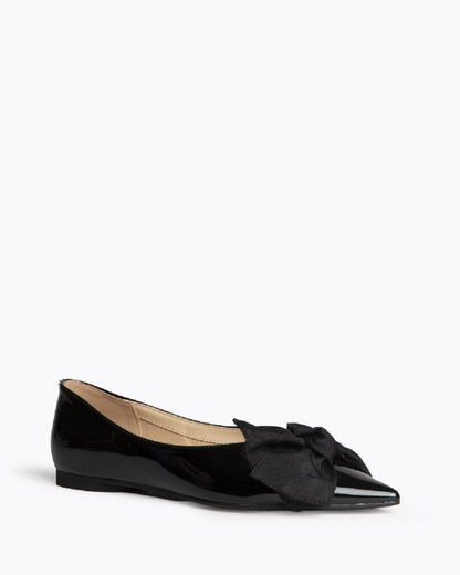 Black Patent Ballet Flats with Bow Accent