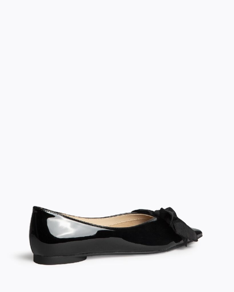 Black Patent Ballet Flats with Bow Accent