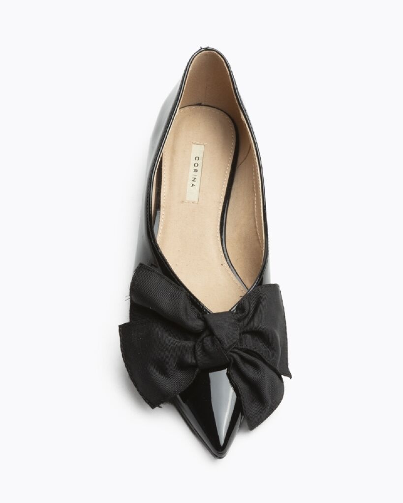 Black Patent Ballet Flats with Bow Accent