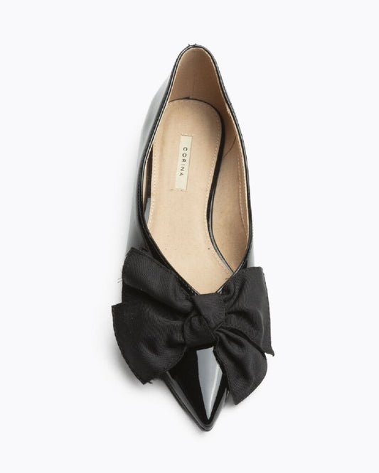 Black Patent Ballet Flats with Bow Accent