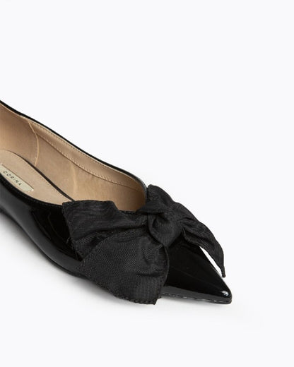 Black Patent Ballet Flats with Bow Accent