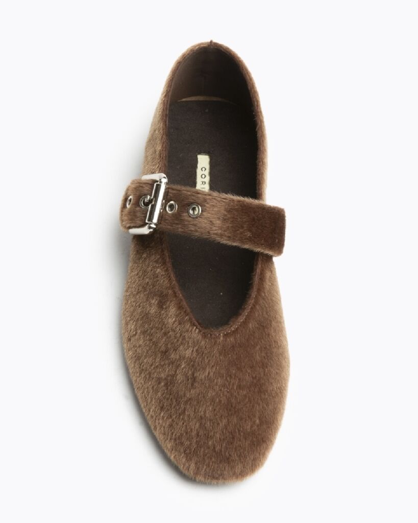 Brown Velvet Mary Jane Flat with Buckle Detail