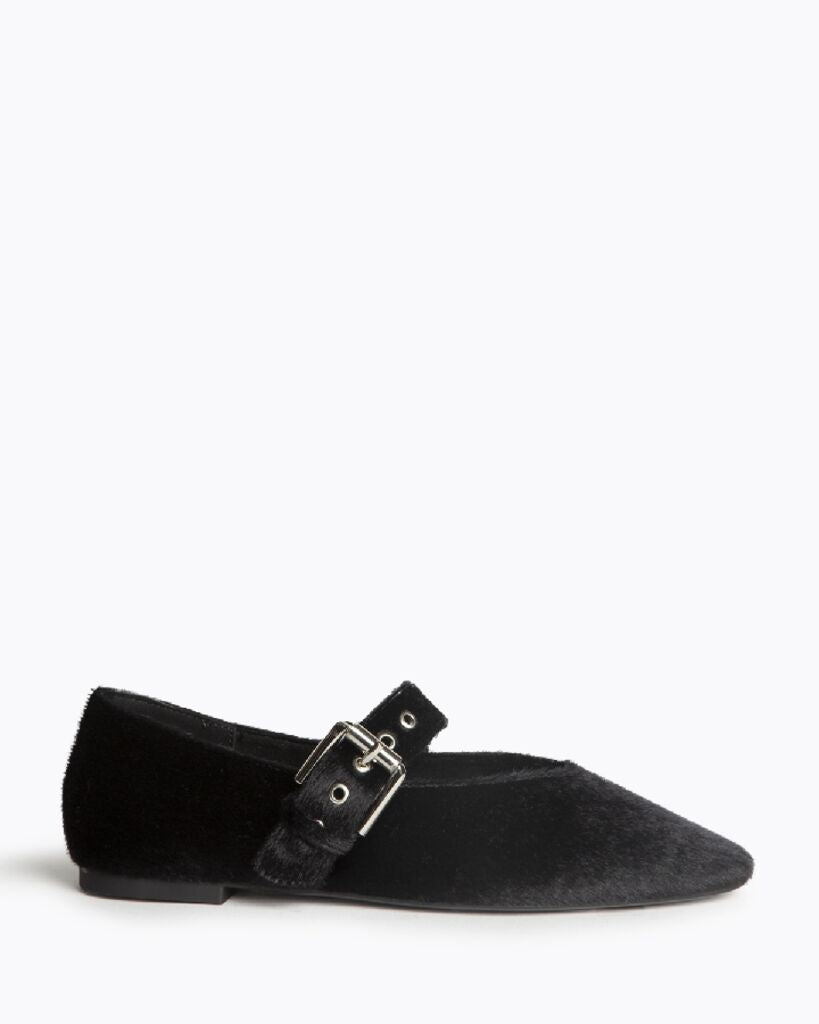 Black Velvet Mary Jane Flats with Buckle