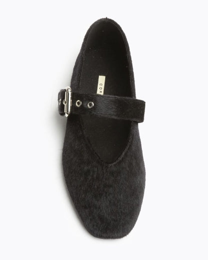 Black Velvet Mary Jane Flats with Buckle
