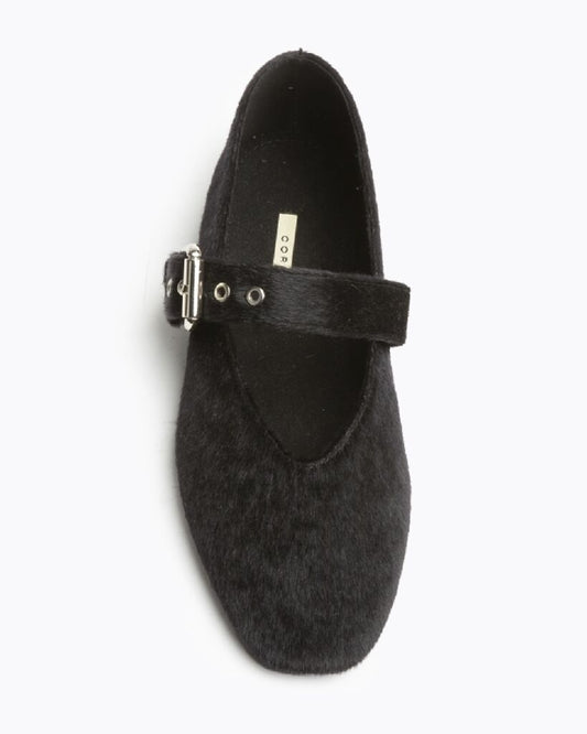 Black Velvet Mary Jane Flats with Buckle