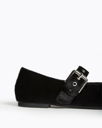 Black Velvet Mary Jane Flats with Buckle