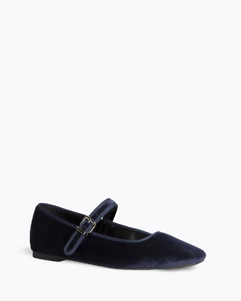 Navy Velvet Mary Jane Flat with Buckle
