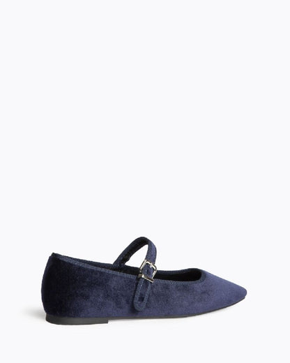 Navy Velvet Mary Jane Flat with Buckle