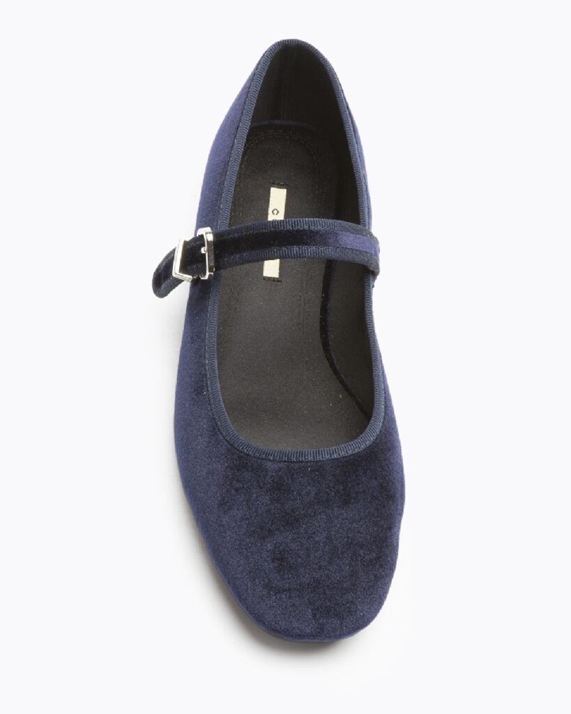 Navy Velvet Mary Jane Flat with Buckle