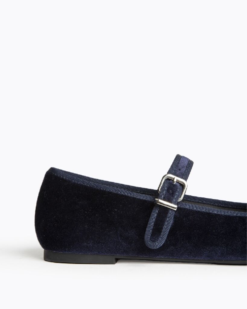 Navy Velvet Mary Jane Flat with Buckle