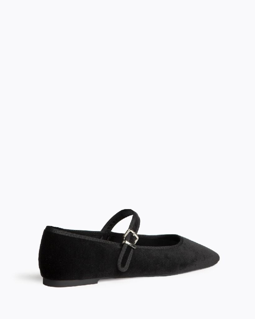 Black Velvet Mary Jane Flats with Buckle Strap