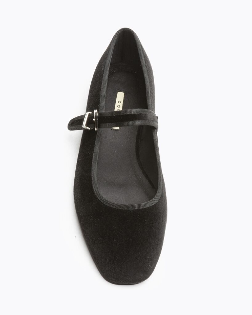Black Velvet Mary Jane Flats with Buckle Strap