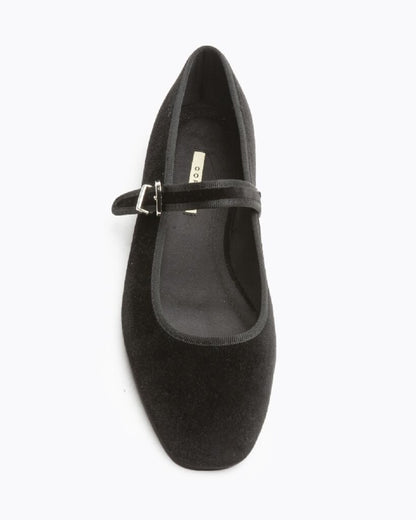 Black Velvet Mary Jane Flats with Buckle Strap