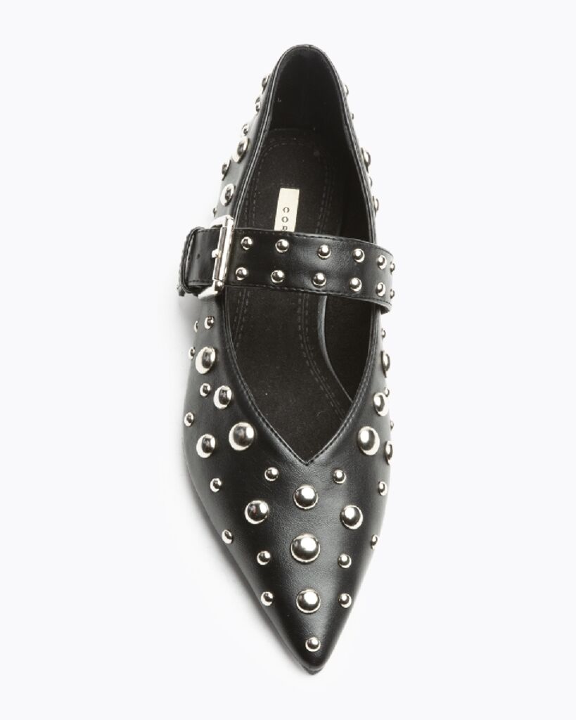 Black Studded Mary Jane Flats with Buckle Strap