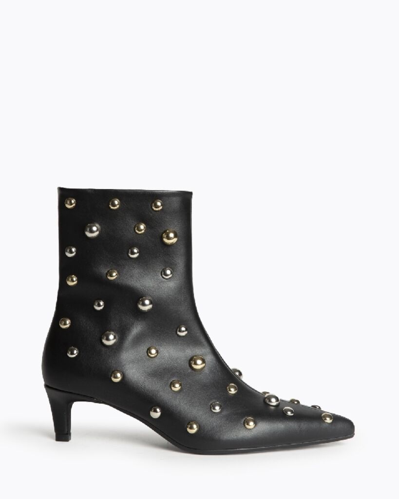 Black Leather Ankle Boots with Stud Accents