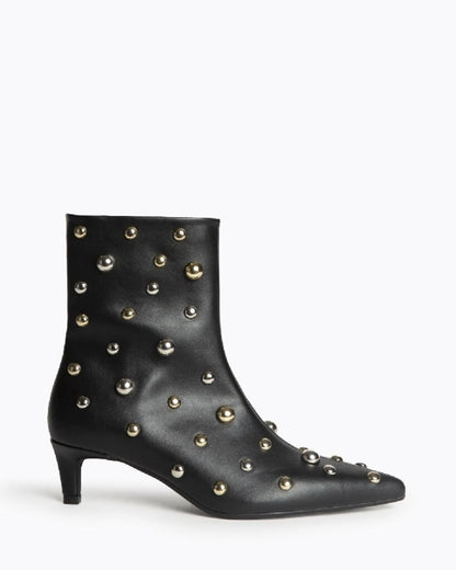 Black Leather Ankle Boots with Stud Accents