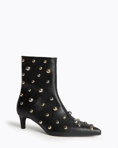 Black Leather Ankle Boots with Stud Accents