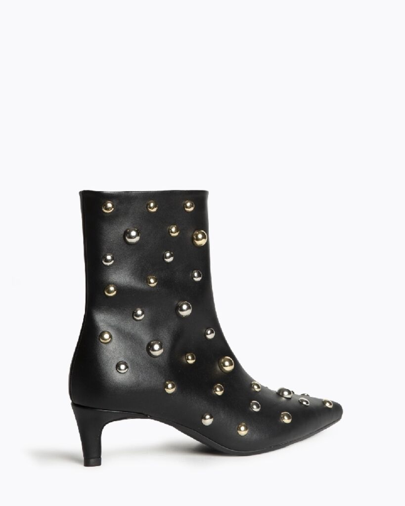 Black Leather Ankle Boots with Stud Accents