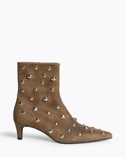 Brown Suede Ankle Boots with Studded Details