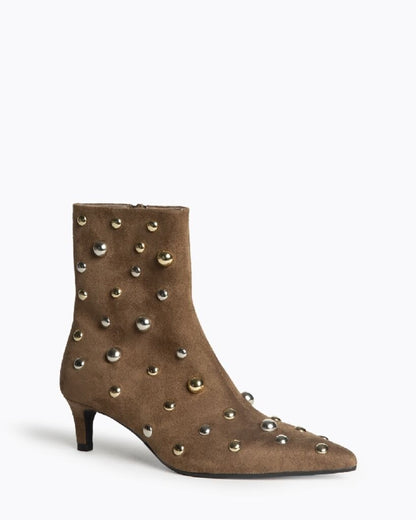 Brown Suede Ankle Boots with Studded Details