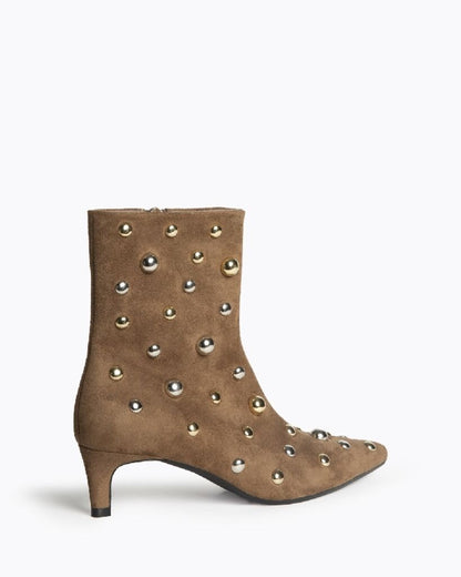Brown Suede Ankle Boots with Studded Details