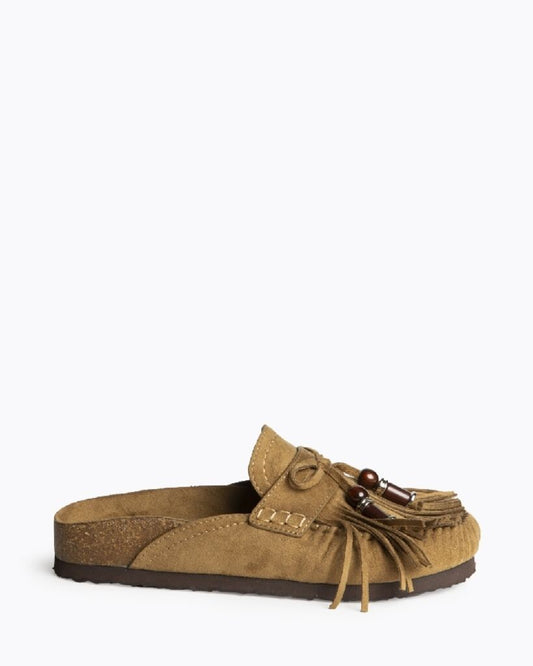 Brown Suede Slip-On Fringe Loafers