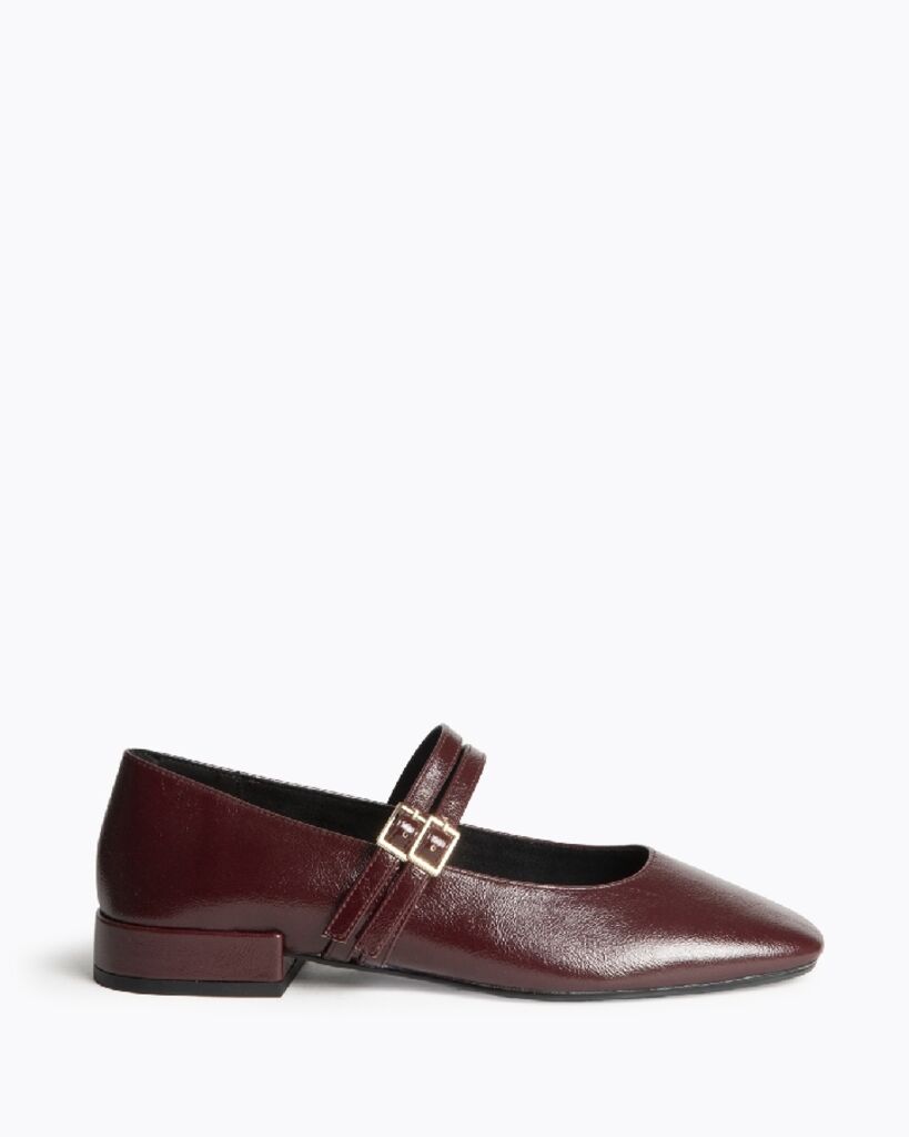Burgundy Patent Mary Jane Double Strap Flats