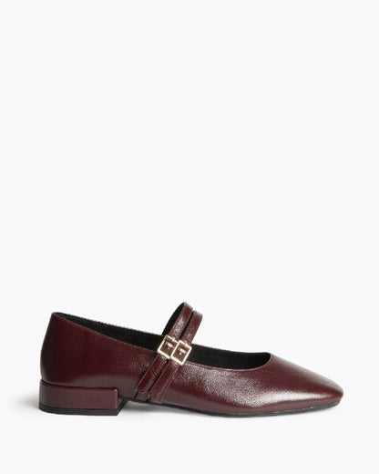 Burgundy Patent Mary Jane Double Strap Flats