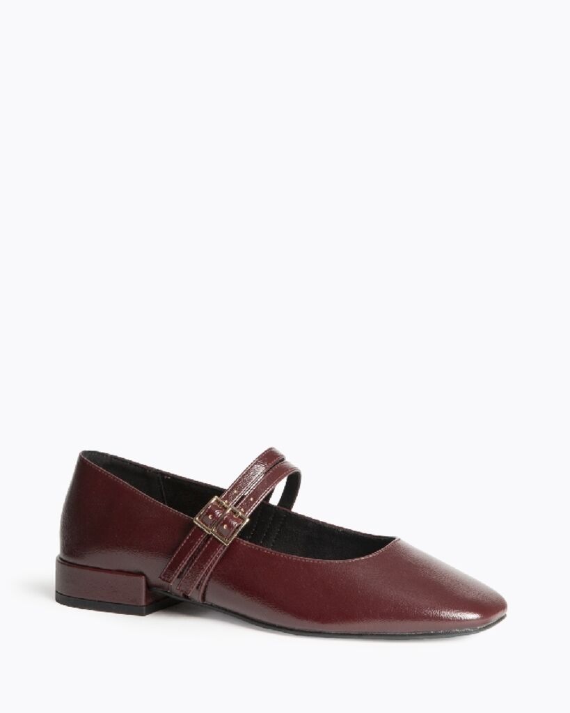 Burgundy Patent Mary Jane Double Strap Flats