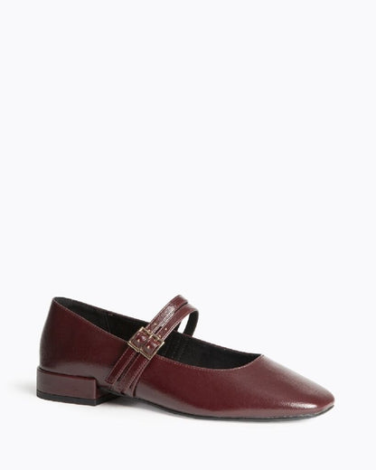 Burgundy Patent Mary Jane Double Strap Flats