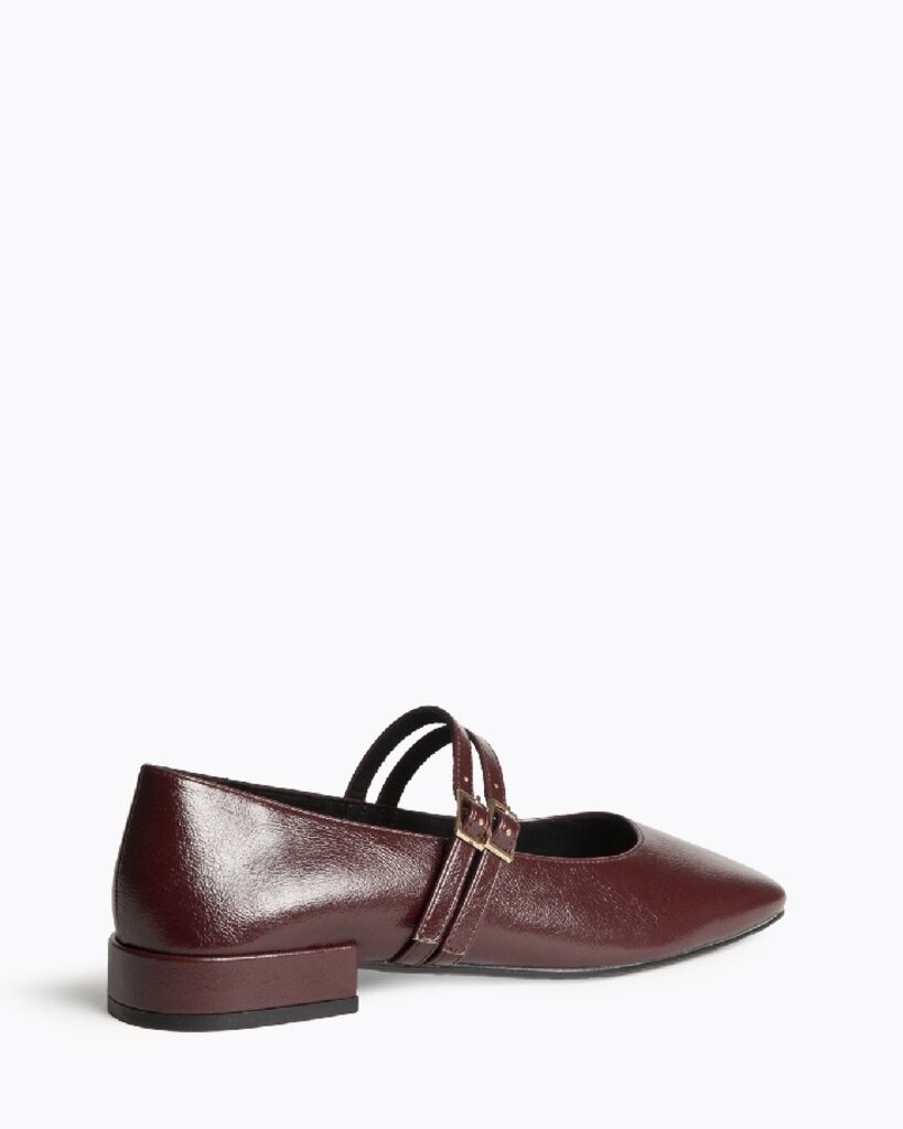 Burgundy Patent Mary Jane Double Strap Flats