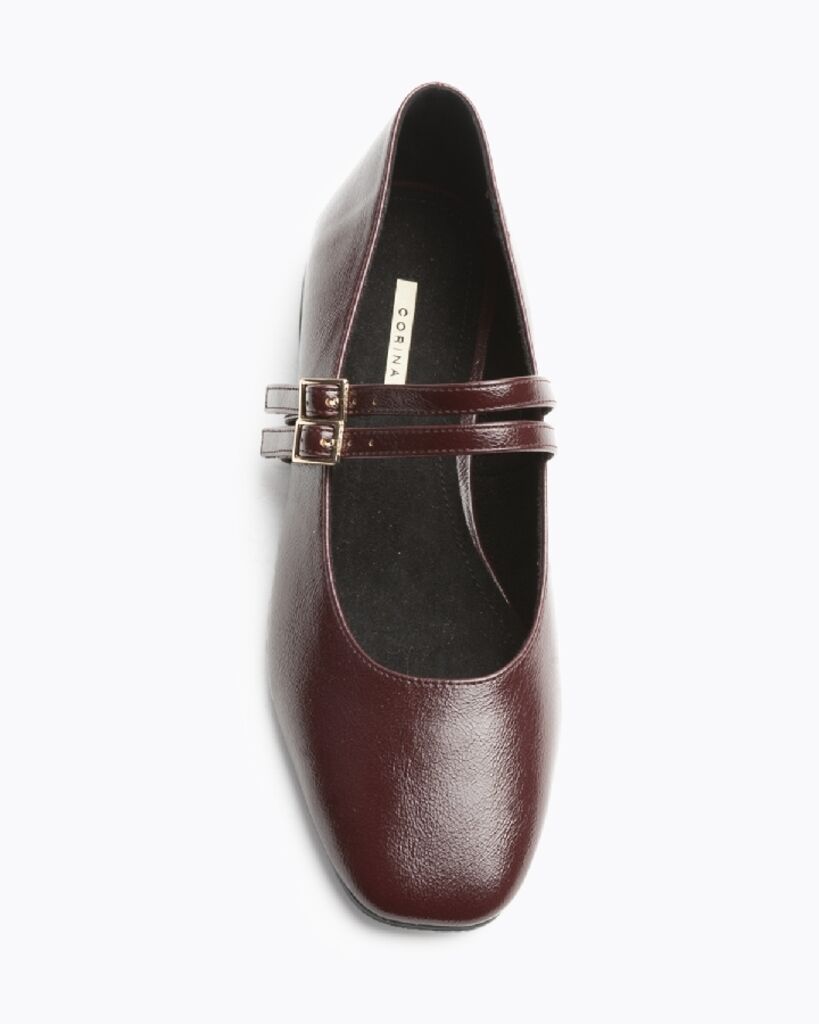 Burgundy Patent Mary Jane Double Strap Flats