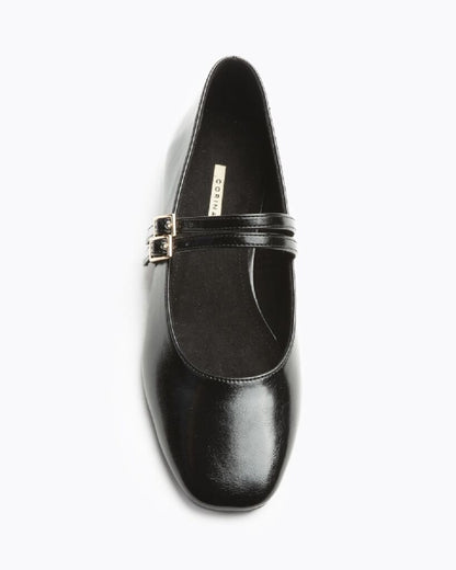 Black Patent Mary Jane Flats with Buckle Strap