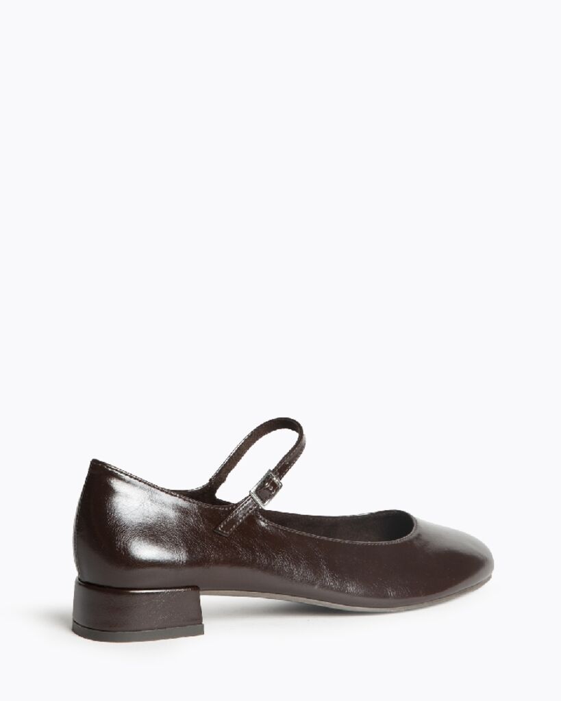 Dark Brown Leather Mary Jane Shoes with Buckle Strap