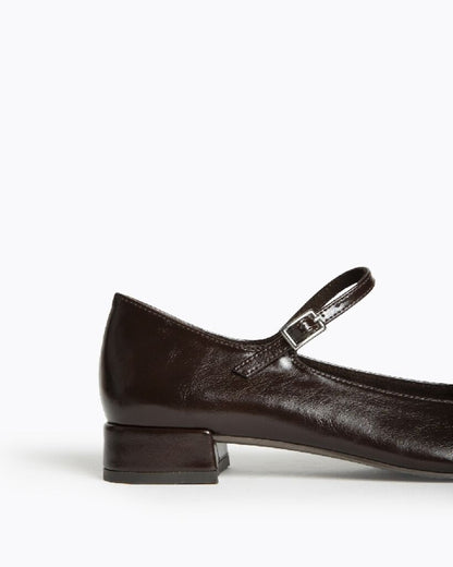 Dark Brown Leather Mary Jane Shoes with Buckle Strap