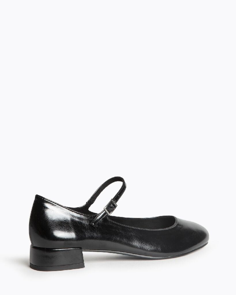 Black Glossy Mary Jane Flats with Strap