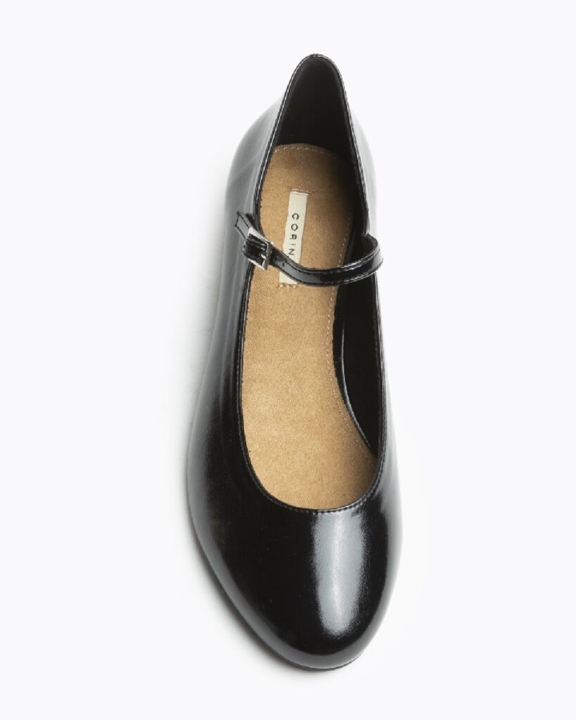 Black Glossy Mary Jane Flats with Strap