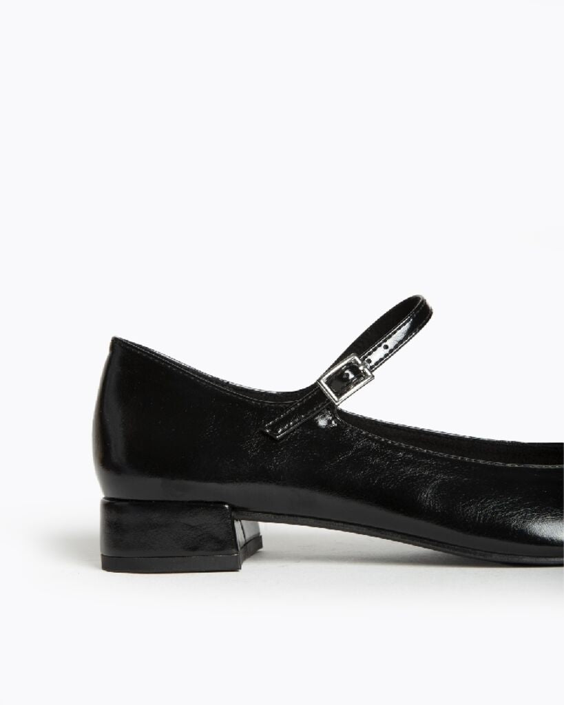 Black Glossy Mary Jane Flats with Strap