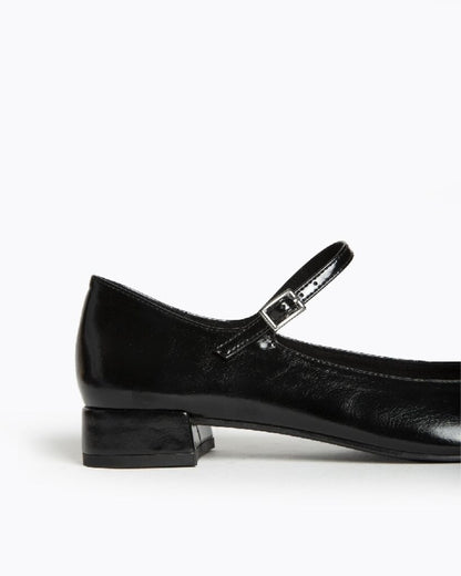 Black Glossy Mary Jane Flats with Strap