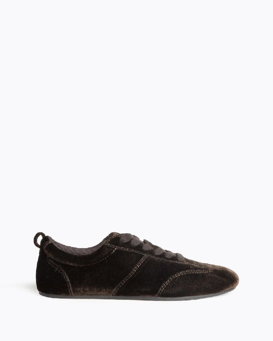 Black Velvet Lace-Up Sneakers with Minimalist Design