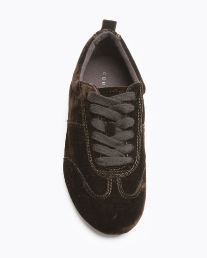 Black Velvet Lace-Up Sneakers with Minimalist Design