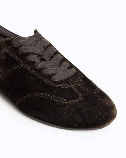 Black Velvet Lace-Up Sneakers with Minimalist Design