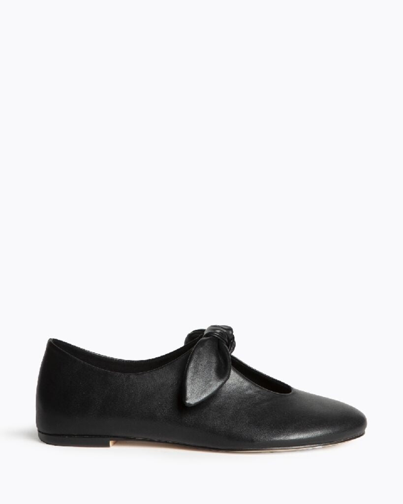 Black Leather Flats with Bow Detail
