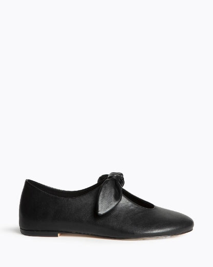 Black Leather Flats with Bow Detail