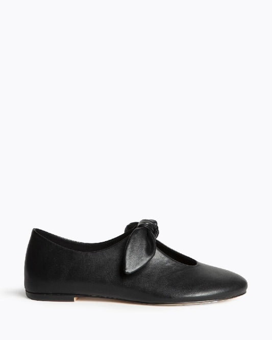 Black Leather Flats with Bow Detail