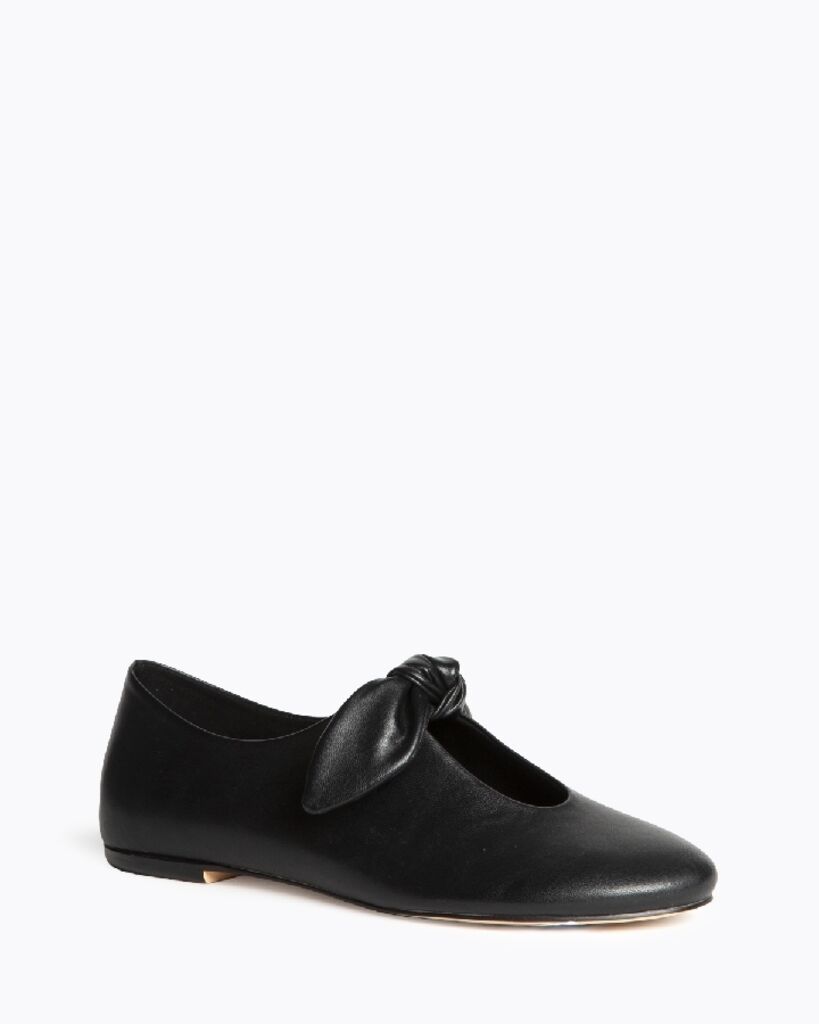 Black Leather Flats with Bow Detail