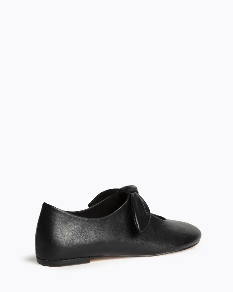 Black Leather Flats with Bow Detail